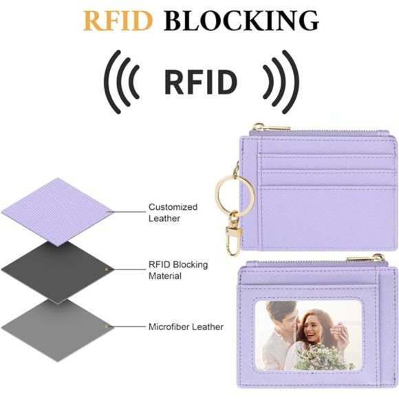 Card Case Slim Front Pocket Wallet for Women Credit Card Holder with Keychain - Picture 5 of 6